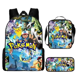 3PC-Set Pikachu Pokemon Backpack Primary and Middle School Students Student Children's Gifts Cartoon School Bag Mochila