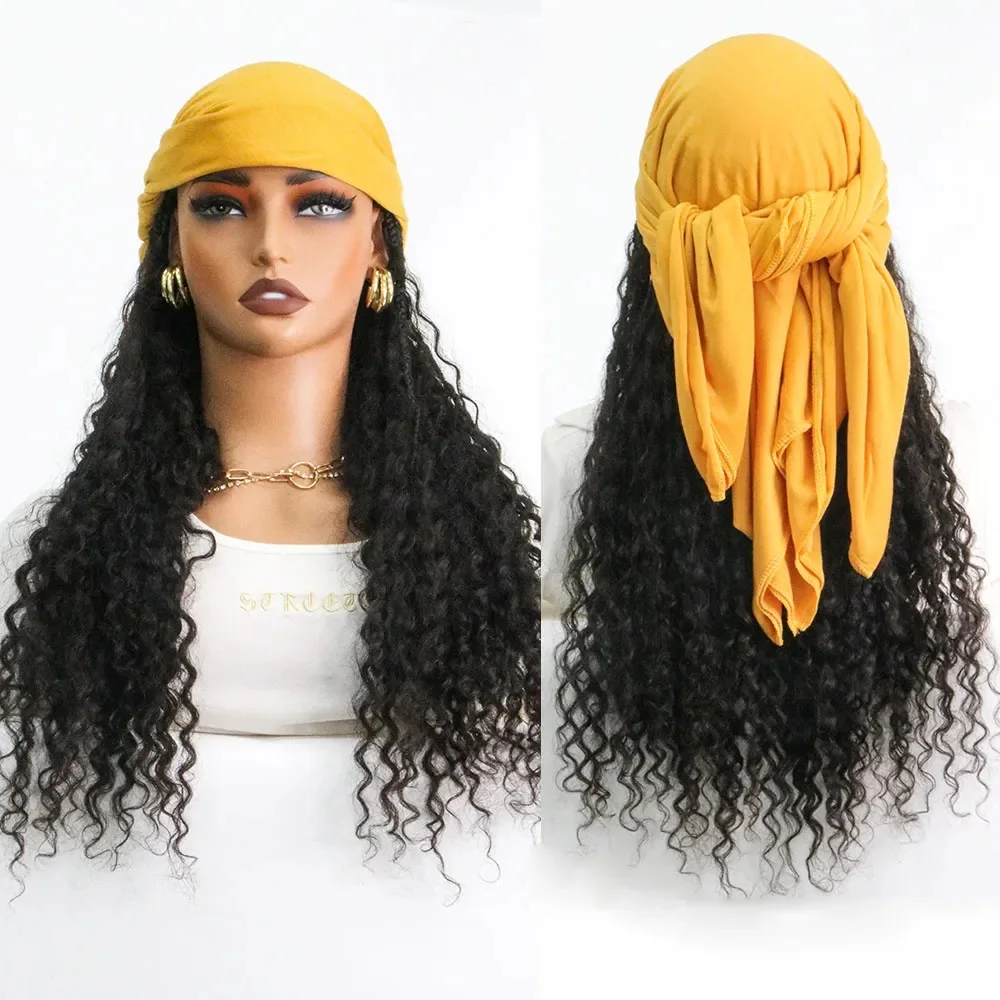 Band Human Hair Wig Grab and Go Braids Band Wig Synthetic Braids with Human Hair Boho Style Curls Braided Hair Extensions For Wo