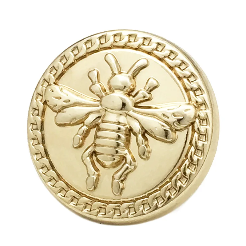 10PCS Gold-tone metal bee-shaped circular buttons for tailored coats Versatile suit and uniform buttons for formal wear