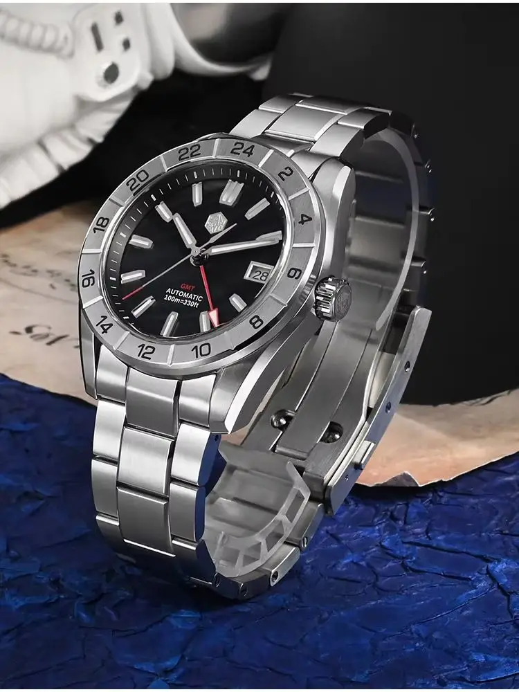 San Martin 42mm Men Watch NH34 GMT Natural MOP Dial 3H Date Swim Automatic Sapphire BGW-X1 Blue Luminous Dress Reloj SN0130