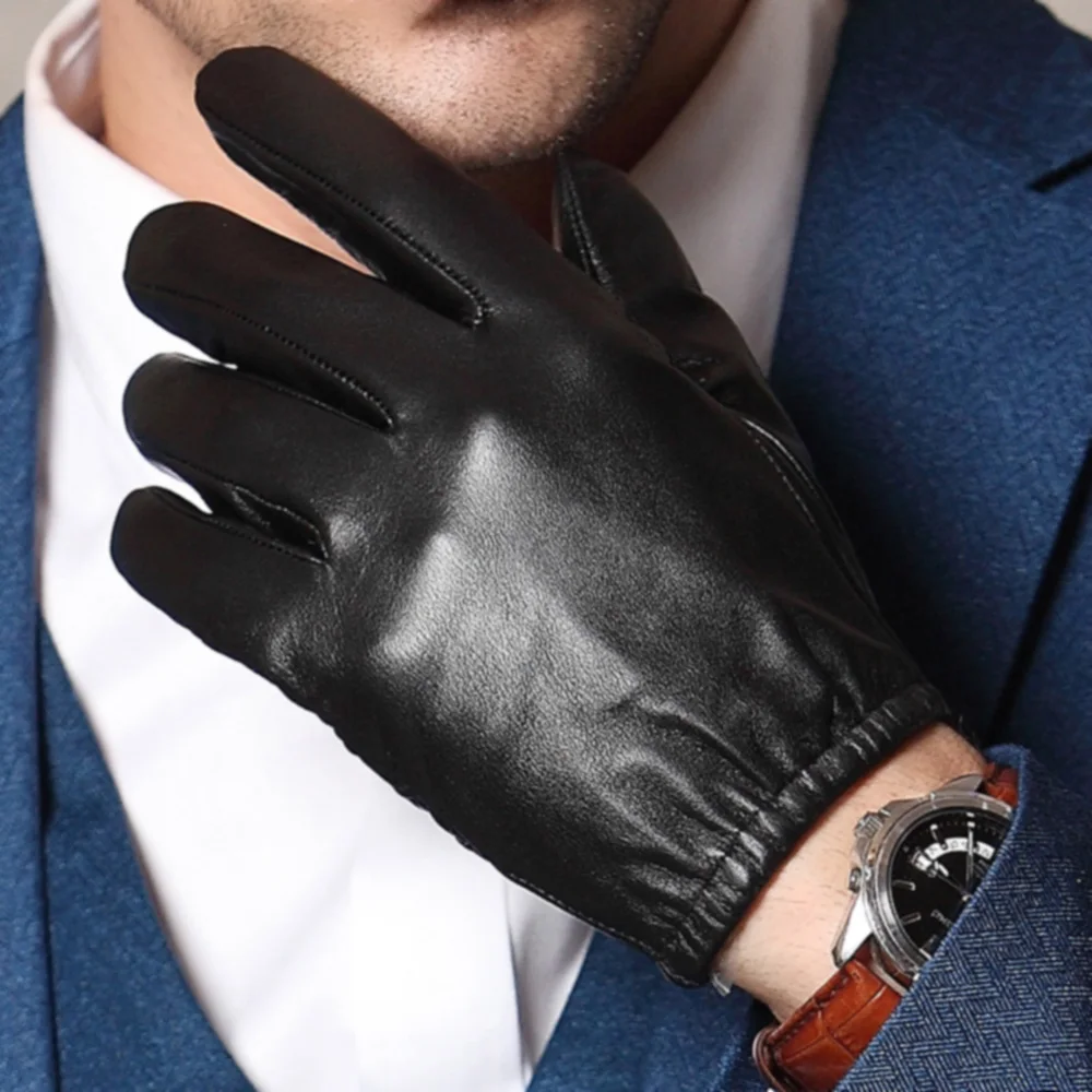 Men's Real Leather Goat Skin Classical Fashion Shrink Wrist Tactical Short Gloves Touch Screen Casual Short Gloves