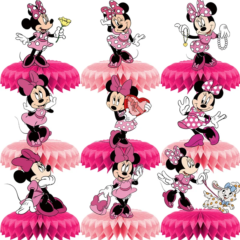 

New 9 Piece Minnie Mouse Birthday Party Decoration Kids Party Supplies Cupcake Decoration Background Centerpiece