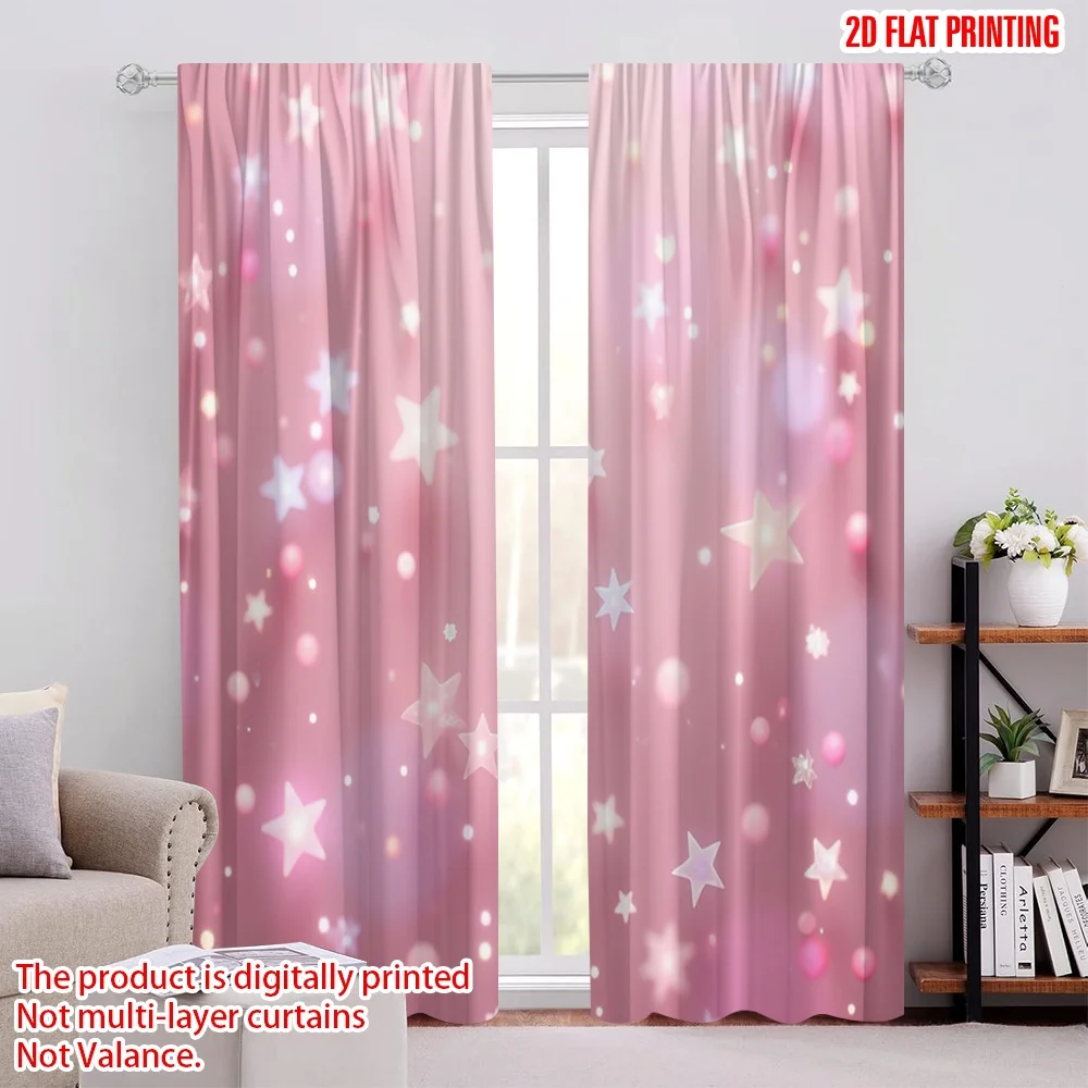 2D flat printing 2pcs Curtain Pink Starry Sky Versatile Polyester Fabric,Without Electricity Versatile Perfect for room decor