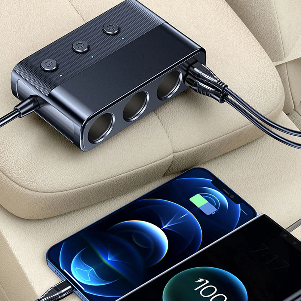 New 128w 7 In 1 Car Charger Adapter Dual USB Charging Ports Fast PD 3 Socket Multifunction Cigarette Lighter Splitter Charge