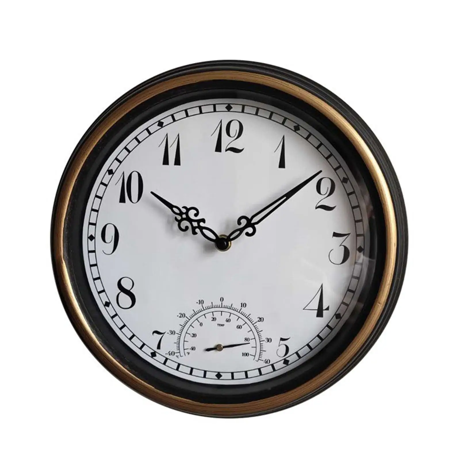 12 inch Wall Clock with Thermometer Retro Style for Garden Patio Office