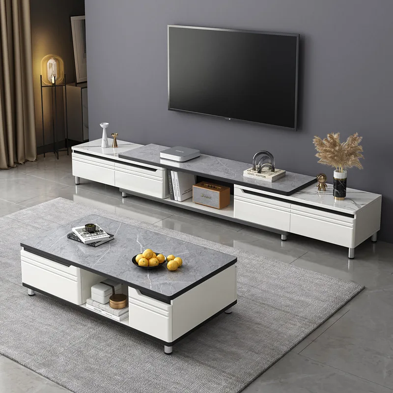 TV cabinet coffee table combination small apartment living room TV cabinet simple modern Nordic telescopic light luxury TV