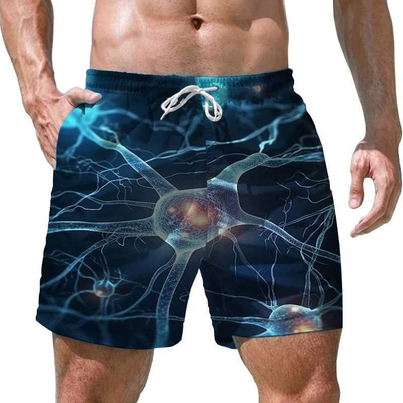 Calça de praia masculina impressa com células 3D, shorts de natação Harajuku Hip-Hop, shorts esportivos soltos unissex, verão, 2024