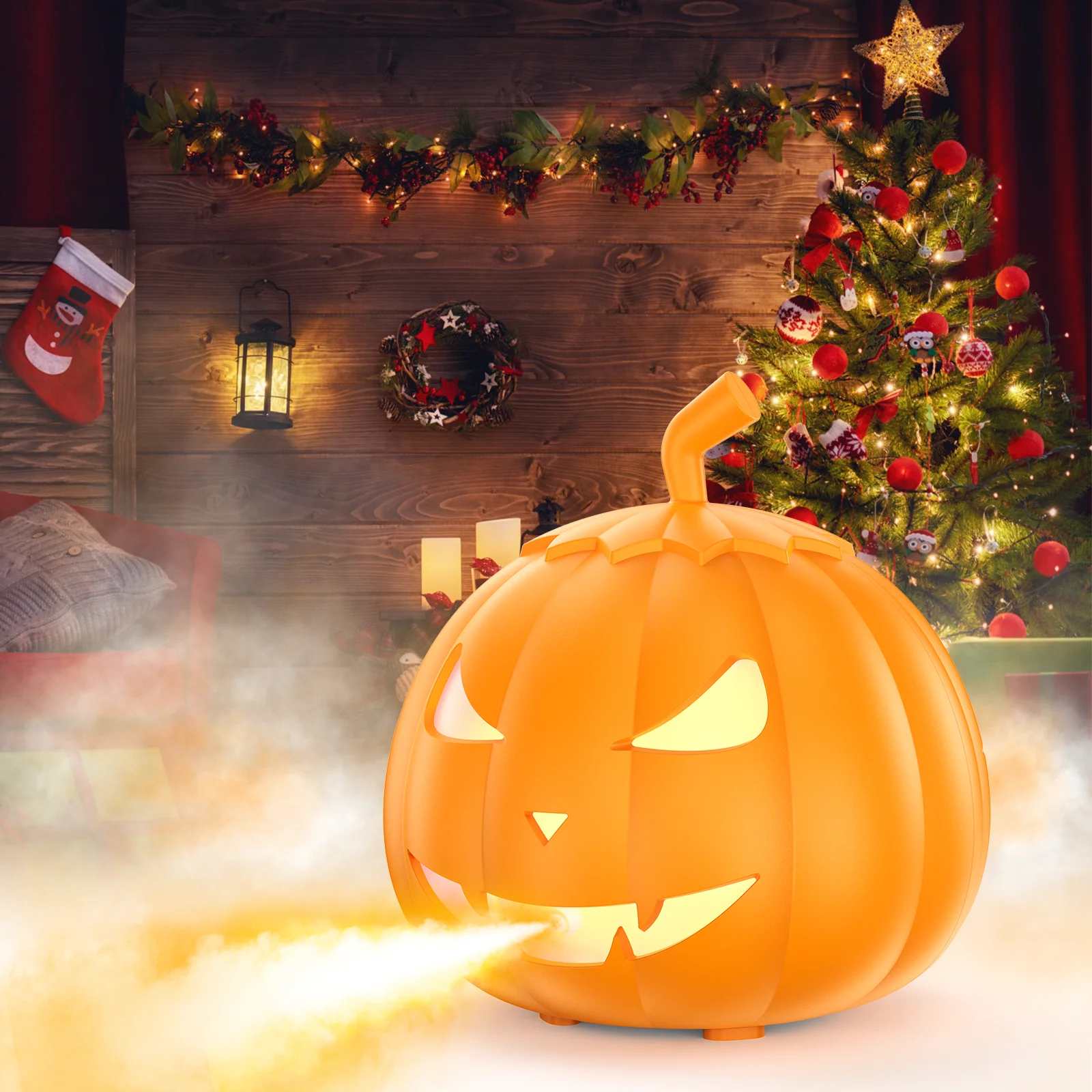 U'King 600W RGB 6 LED Kürbis-Nebelmaschine für Halloween-Dekoration mit Fernbedienung & 12 Farbige Lichteffekte Rauchmaschine