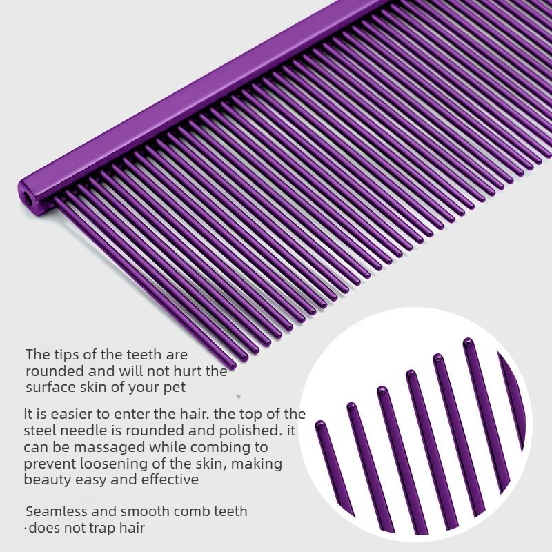 High-End Pet Comb for Groomers, Detangling, Semi-Dense, Dog-Specific, 22CM Slicker Brush in Elegant Matte Purple, Cat Comb