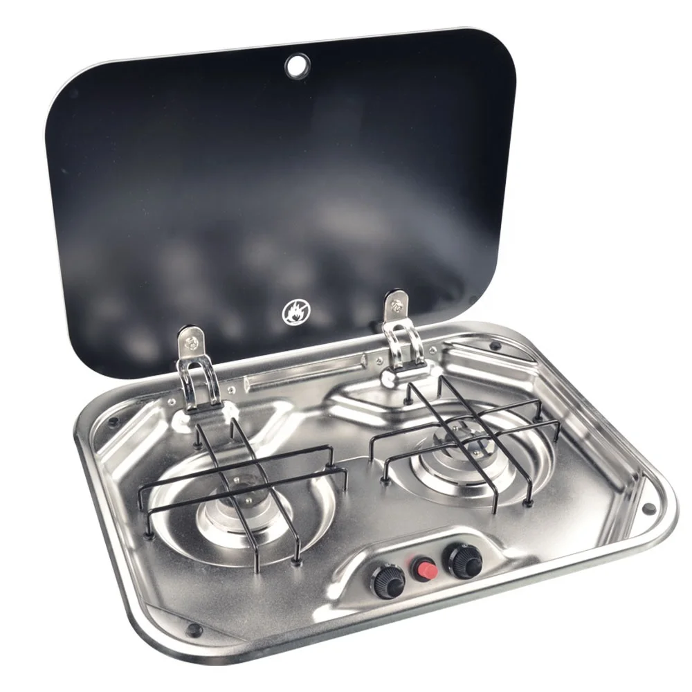 TYTXRV RV Kitchen Accessories 2 Burners Gas RV Stove Stainless Steel Material with Tempered Glass Cover