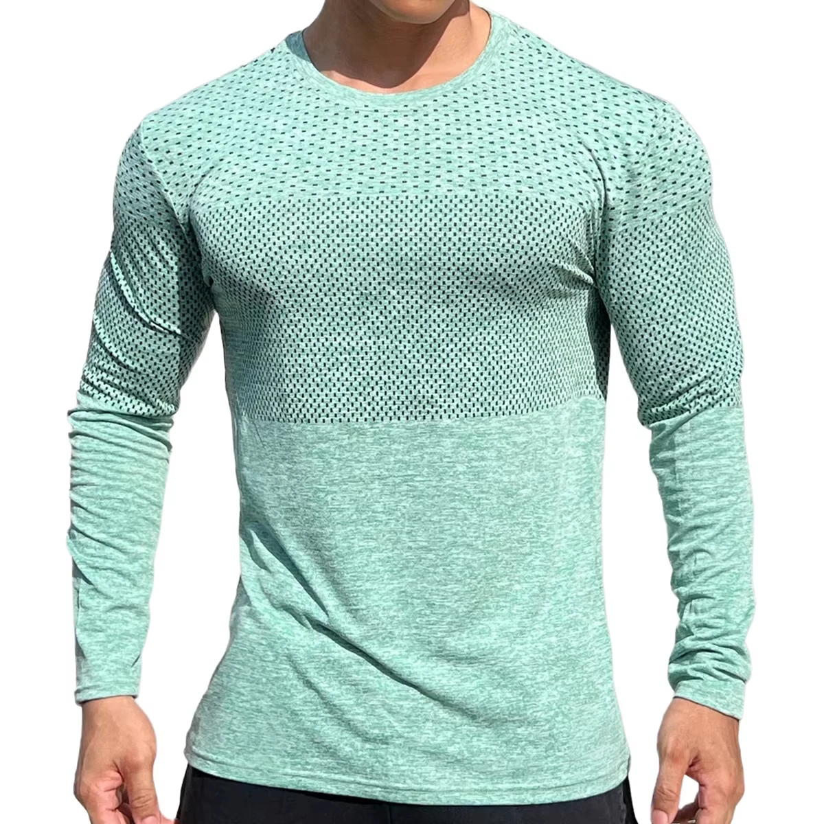 

Men's Sport Long Sleeve Tops Quick Dry Fitness T-shirts Bodybuilding Gym Tees Casual Skinny Elastic Breathability Men Sportswear