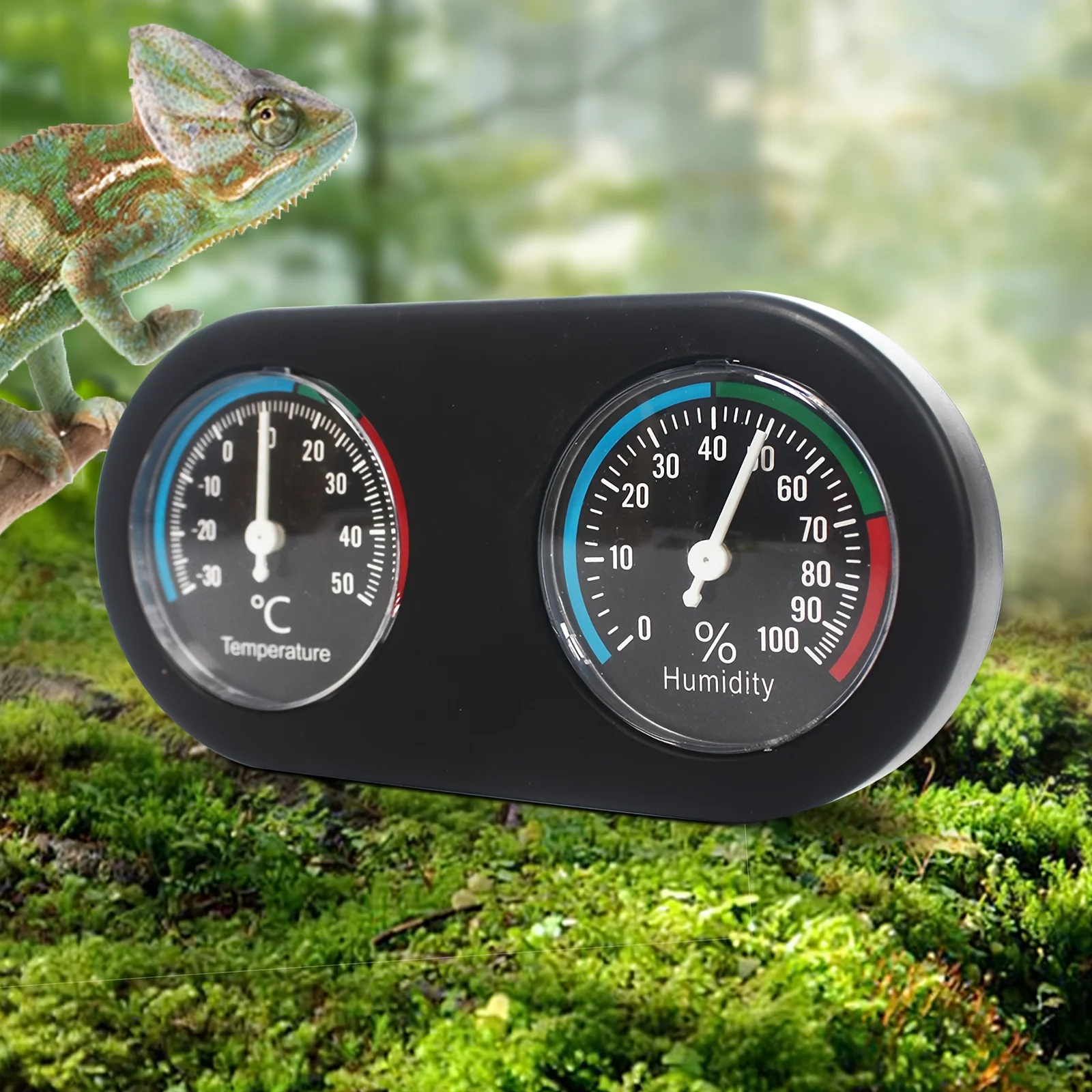 

Reptile Terrarium Dual Dial Thermometer and Hygrometer - Uncharged, No Battery Required, Accurate Temperature and Humidity Gauge