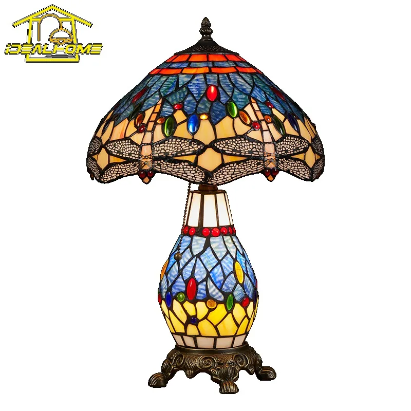 

American Vintage Retro Tiffany Table Lamp LED E27 Colorful Glass Desk Lights Living/Model Room Sofas Loft Coffee Table Study Bar