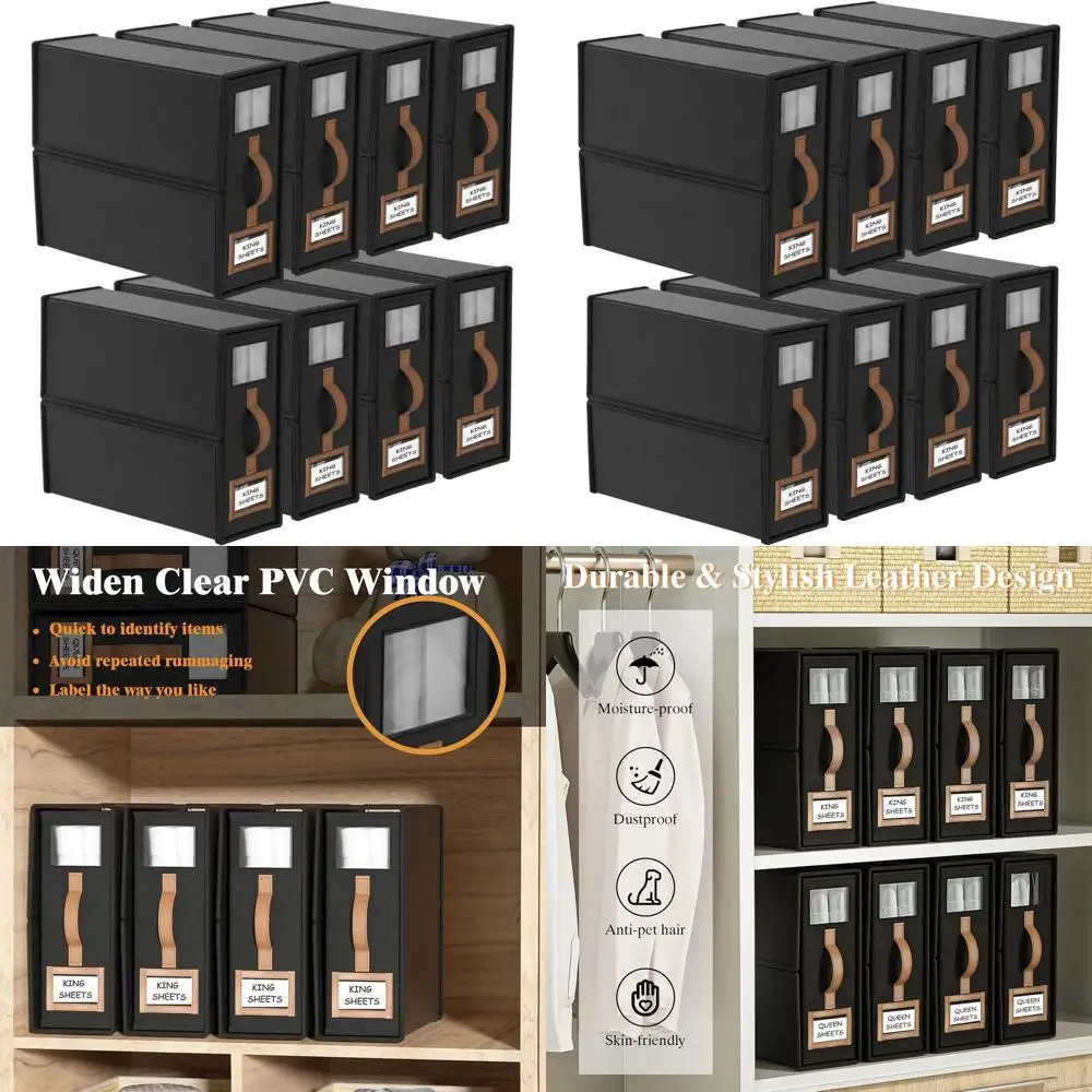 Klappbare Bettlaken-Organizer für King- und Queen-Size-Größe, Aufbewahrung aus Leinenstoff mit Fenster, schwarze Bettwäsche-Würfelbox