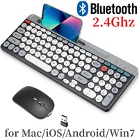 2.4G Bluetooth 2 Mode Keyboard and Mouse Combo with Phone Holder Keyboard and Mouse Keyboard Mouse Set for Mac/iOS/Android/Win7