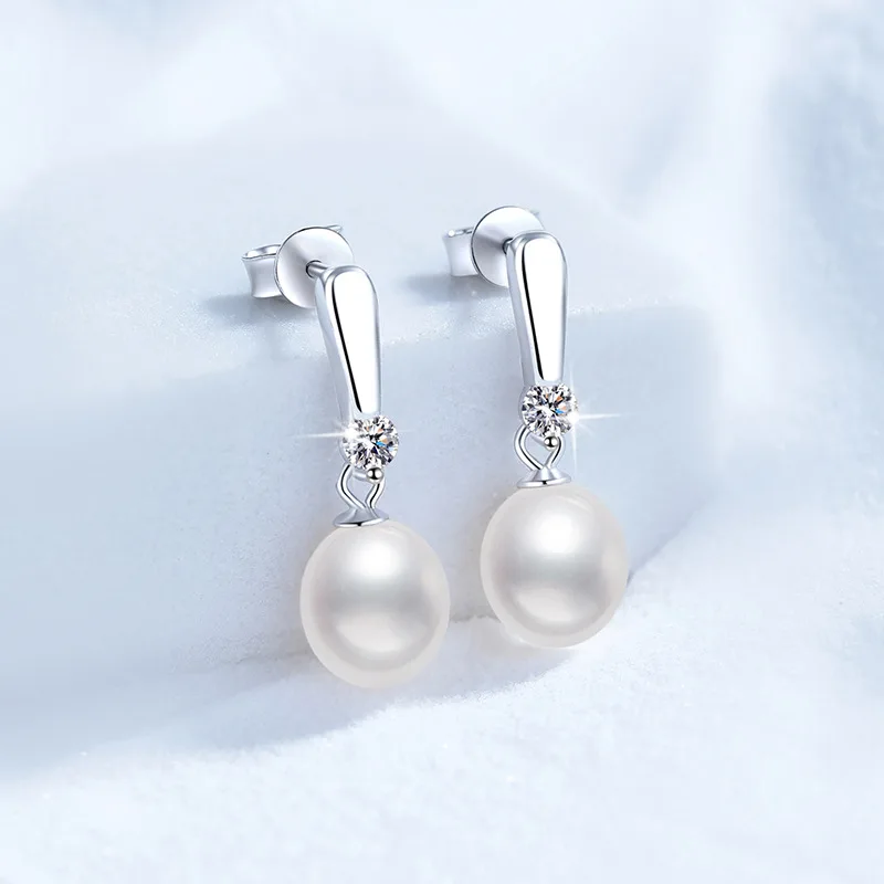 

Moissanite Earrings Platinum PT950 18K Gold Natural Freshwater Pearl Earrings, Daifei Style High-end Light Luxury Earrings