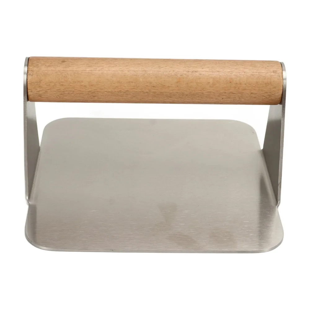Durable Stainless Steel Burger Smasher With Wooden Handle Square Rice Roll Press Ergonomic Burger Press Sandwiches