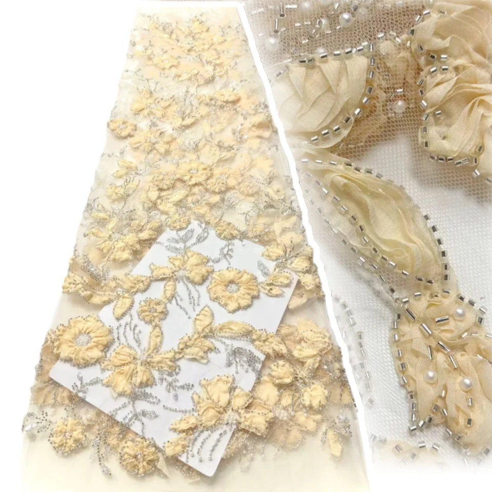 2025 Ultimo Nuovo High-end di Lusso Francese Ricamo Tessuto di Pizzo Africano Nigeriano Paillettes Tulle Tessuto di Pizzo Abiti da Sposa SZ1653