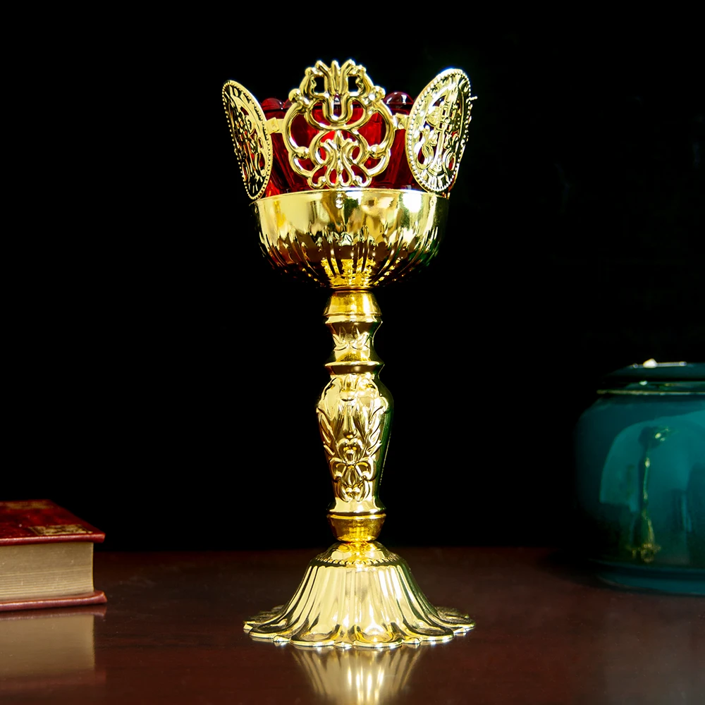 Classic retro alloy candle holders for religious churches, home decor, glass cups and oil lamp wick holders, factory sold