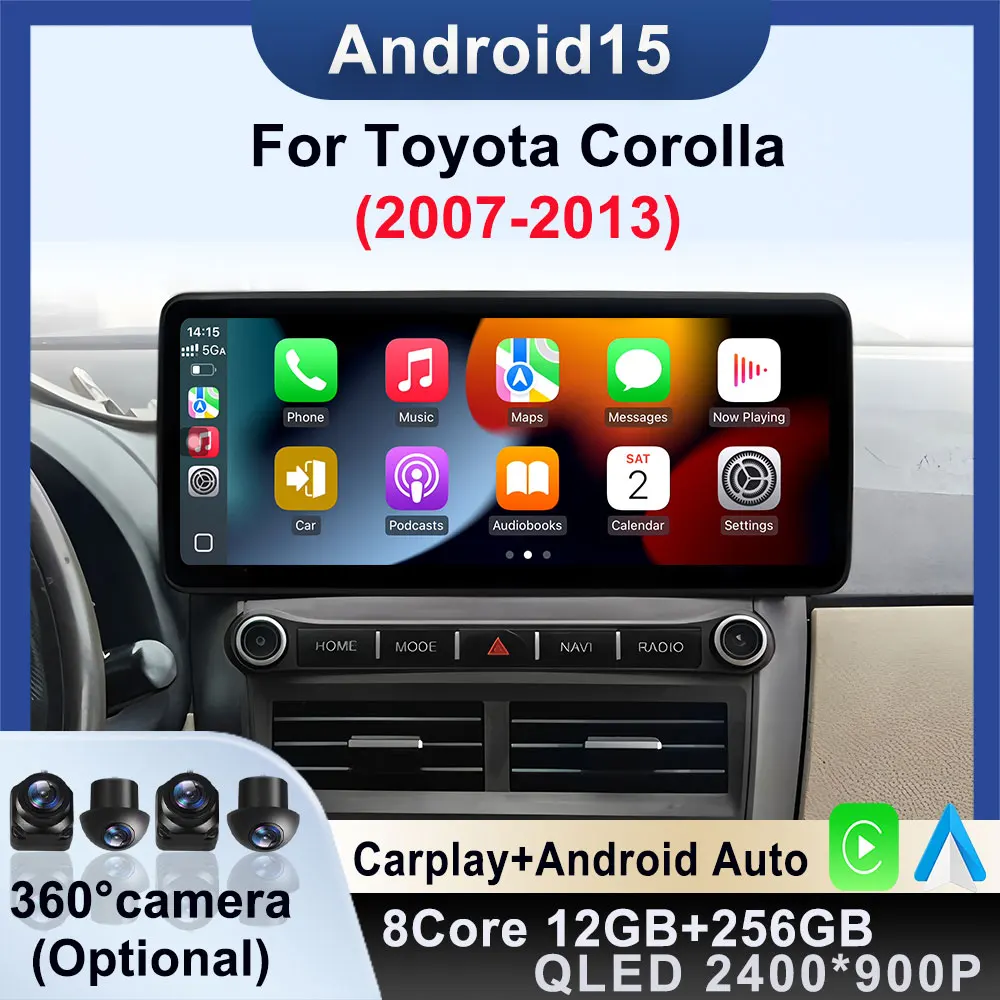 Для Toyota Corolla 2007-2013Android 15 стерео видео мультимедиа 4G авто Carplay навигация GPS автомобильный разделенный экран беспроводной плеер
