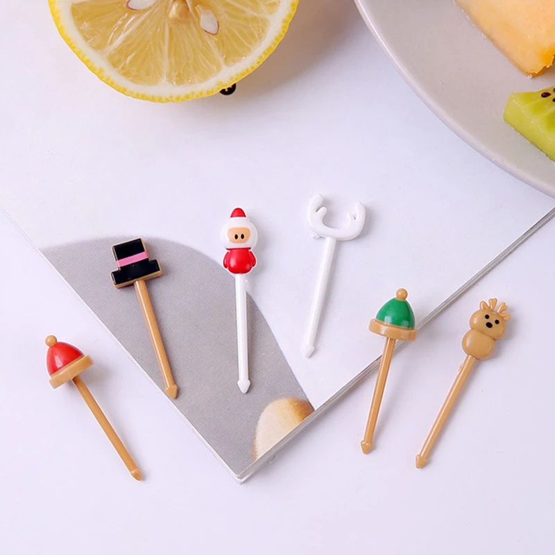 Christmas Fruit Fork Food Pick Sliced Fruit Fork Animal Plastic Toothpick Stick Bento Accessories Children's Food Selection