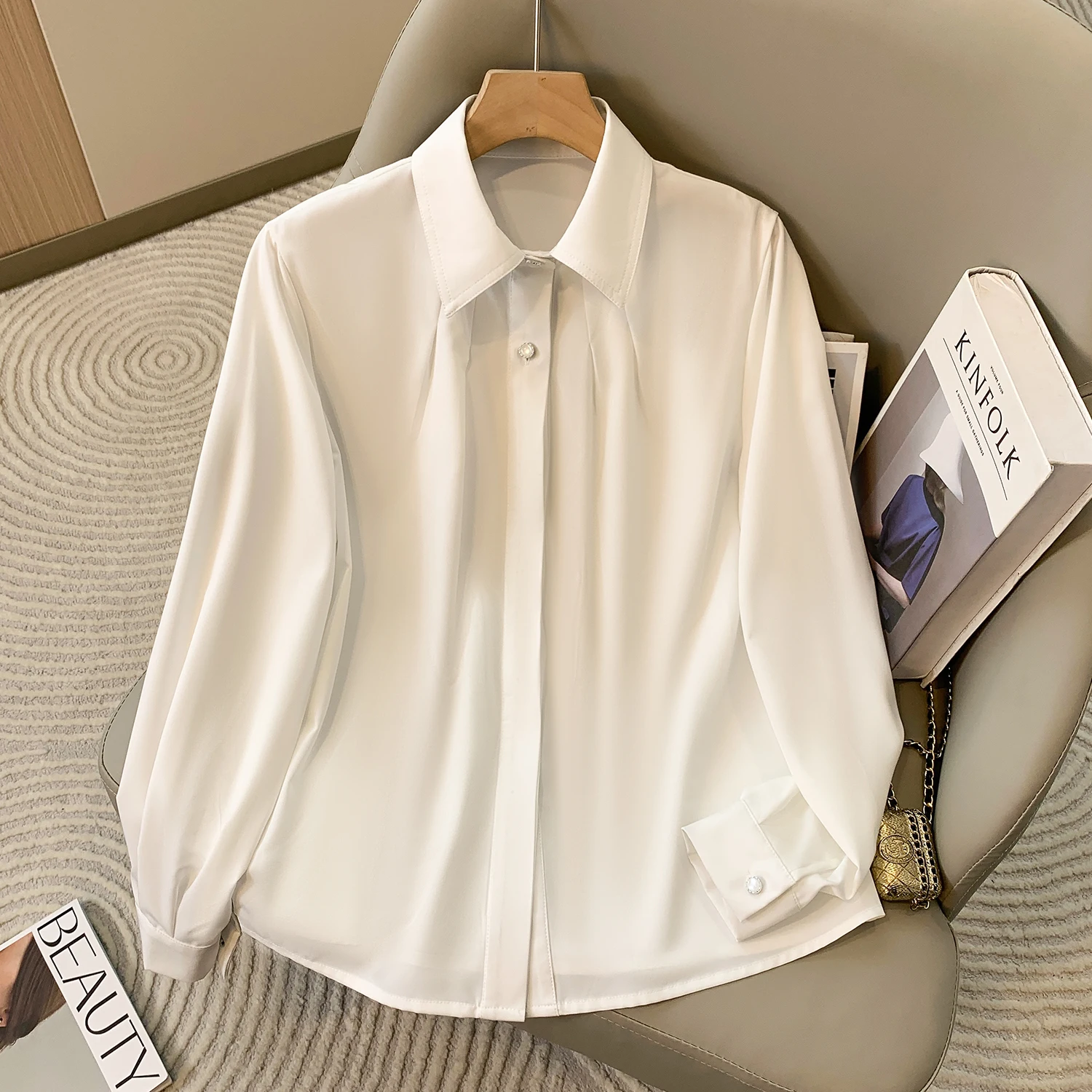 Wrinkle‑Resistant High‑End Long Sleeve Women's Shirt 2026 Fashion Career Interview Formal Blouse Ladies Office Loose Tops