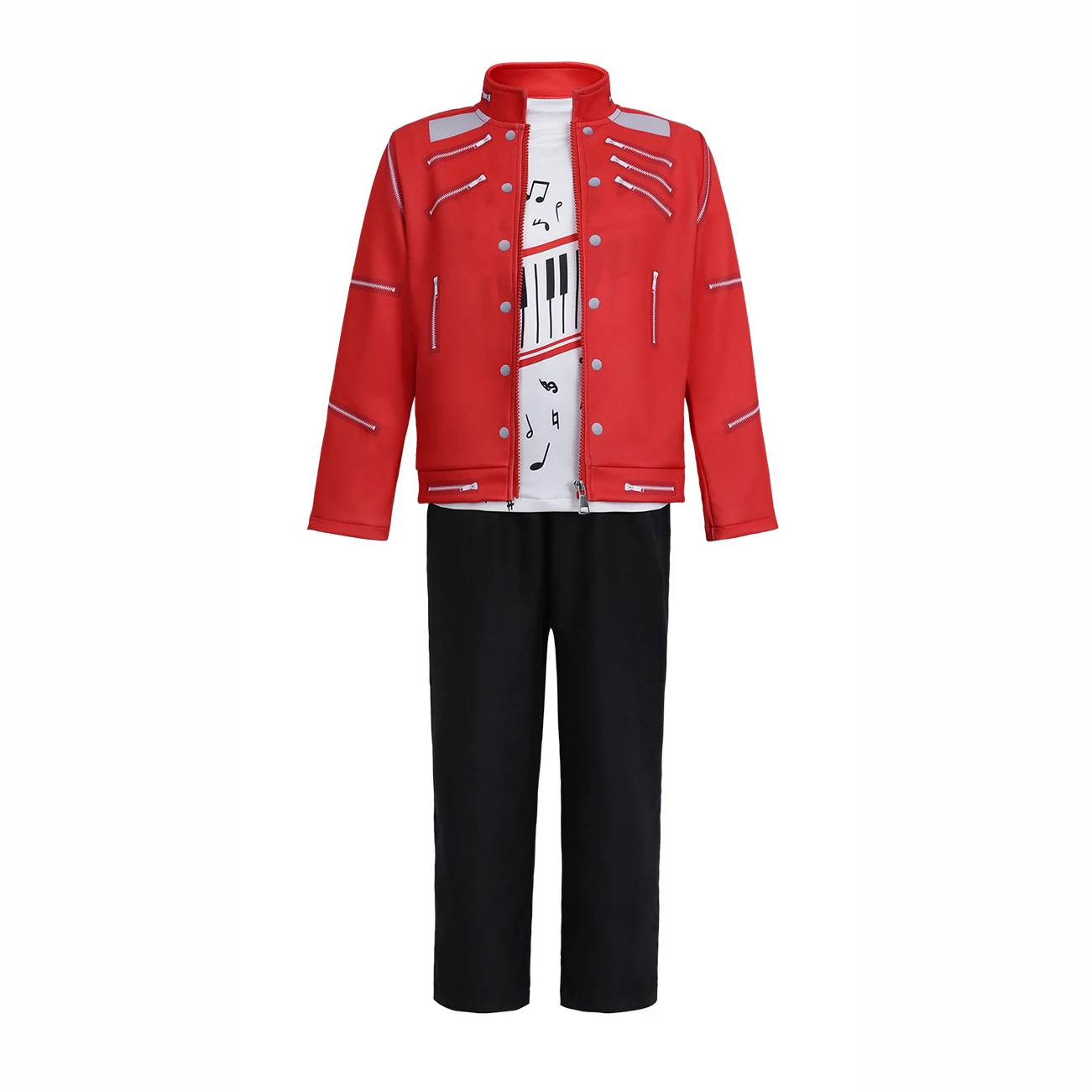 Kid King of Pop MJ Cosplay 3Pcs Costume Set Red Jacket T‑Shirt Black Pants Boy Role Play Iconic Michale Stage Performance Outfit