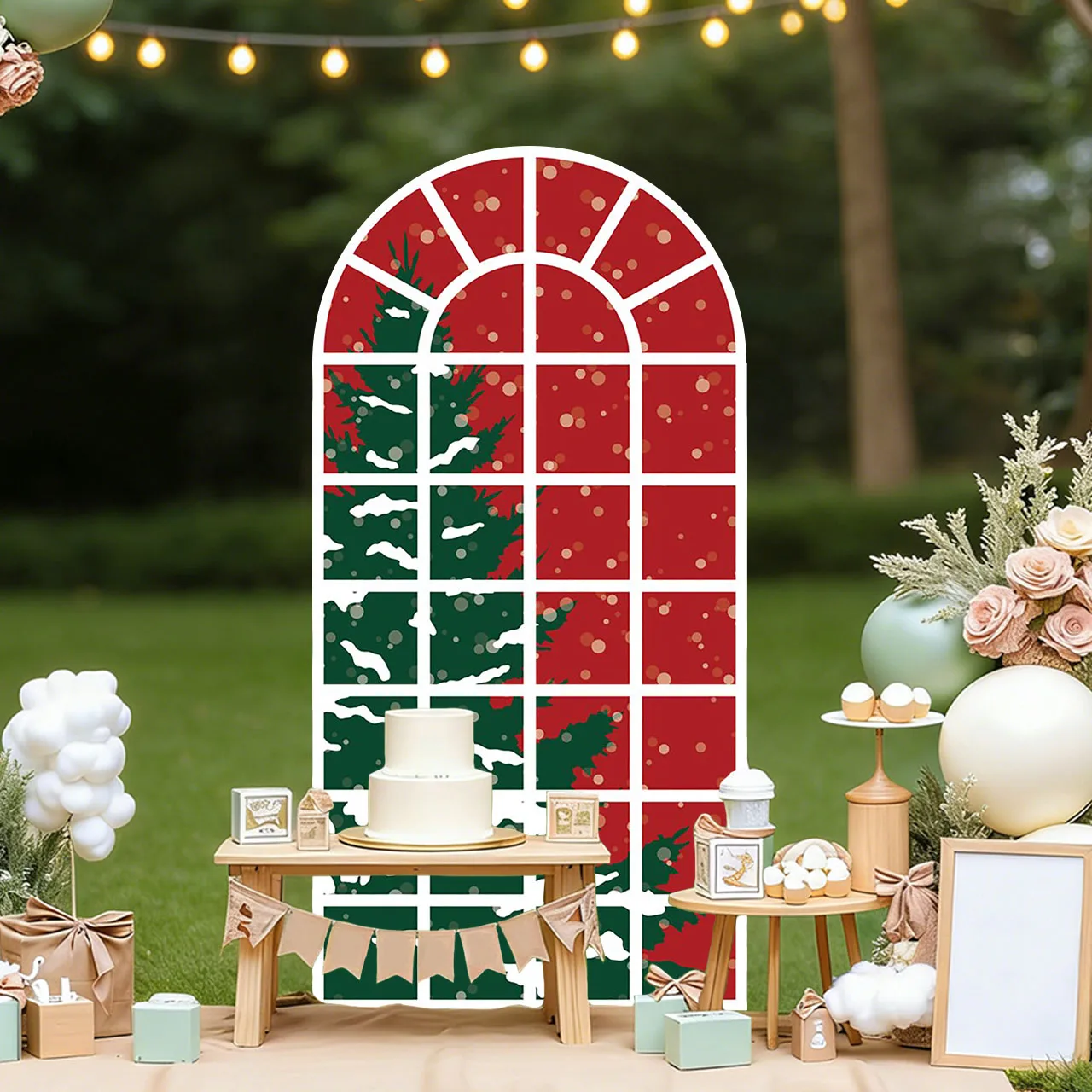 Mehofond Custom 2-Sided Merry Christmas Xmas Tree Snowflake Baby Family Fiesta Party Cover Chiara Arch Background Decor Backdrop
