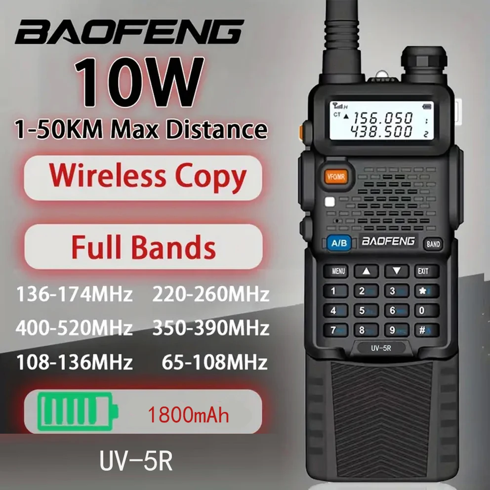 Baofeng UV-5R Walkie Talkie 5W Ham Radio UV Dual Band 136-174Mhz& 400-520Mhz 2-way Pofung Portable FM Amateur 1800mAh Transceive