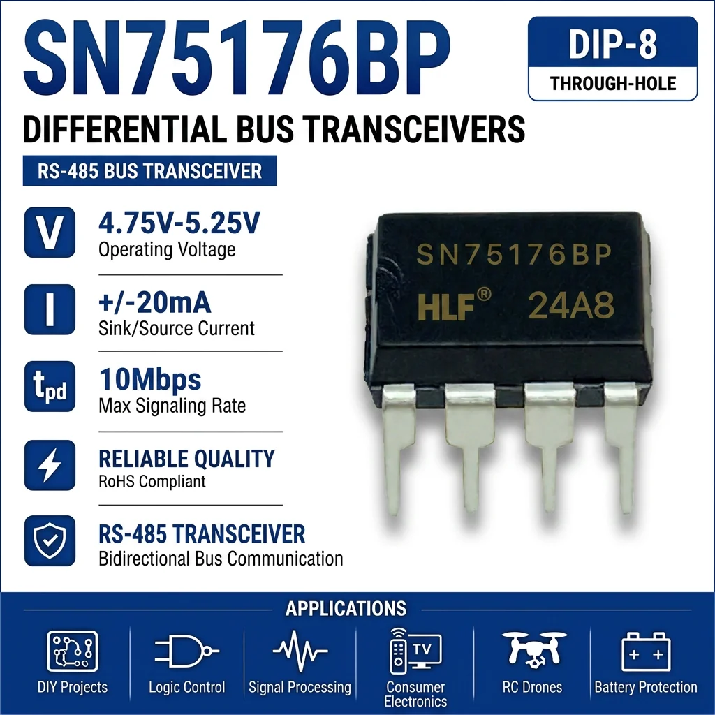 (25 pcs) SN75176BP DIP-8 / SN75176B SOP-8 SN75176 75176 RS-485 Transceiver