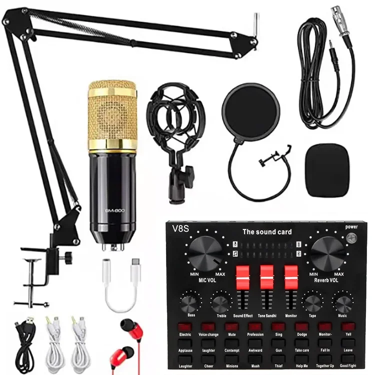 Condenser microphone+V8S sound card package Mobile computer live Tiktok Kwai package equipment