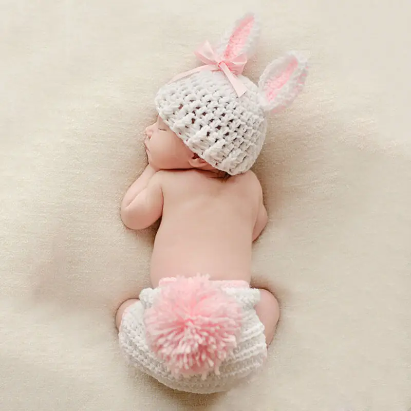 Newborns Props Photography Crochet Baby Hat Rabbit Handmade Props Newborn Baby Bonnet Infant Newborn Studio Photo Session Prop