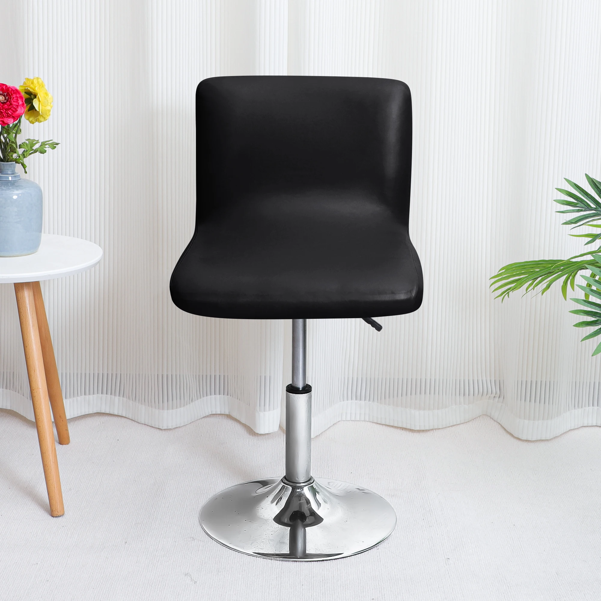 Waterproof PU Leather Bar Stool Chair Cover Solid Color Chair Slipcovers Short Back Small Size Chair Case For Home Banquet Hotel