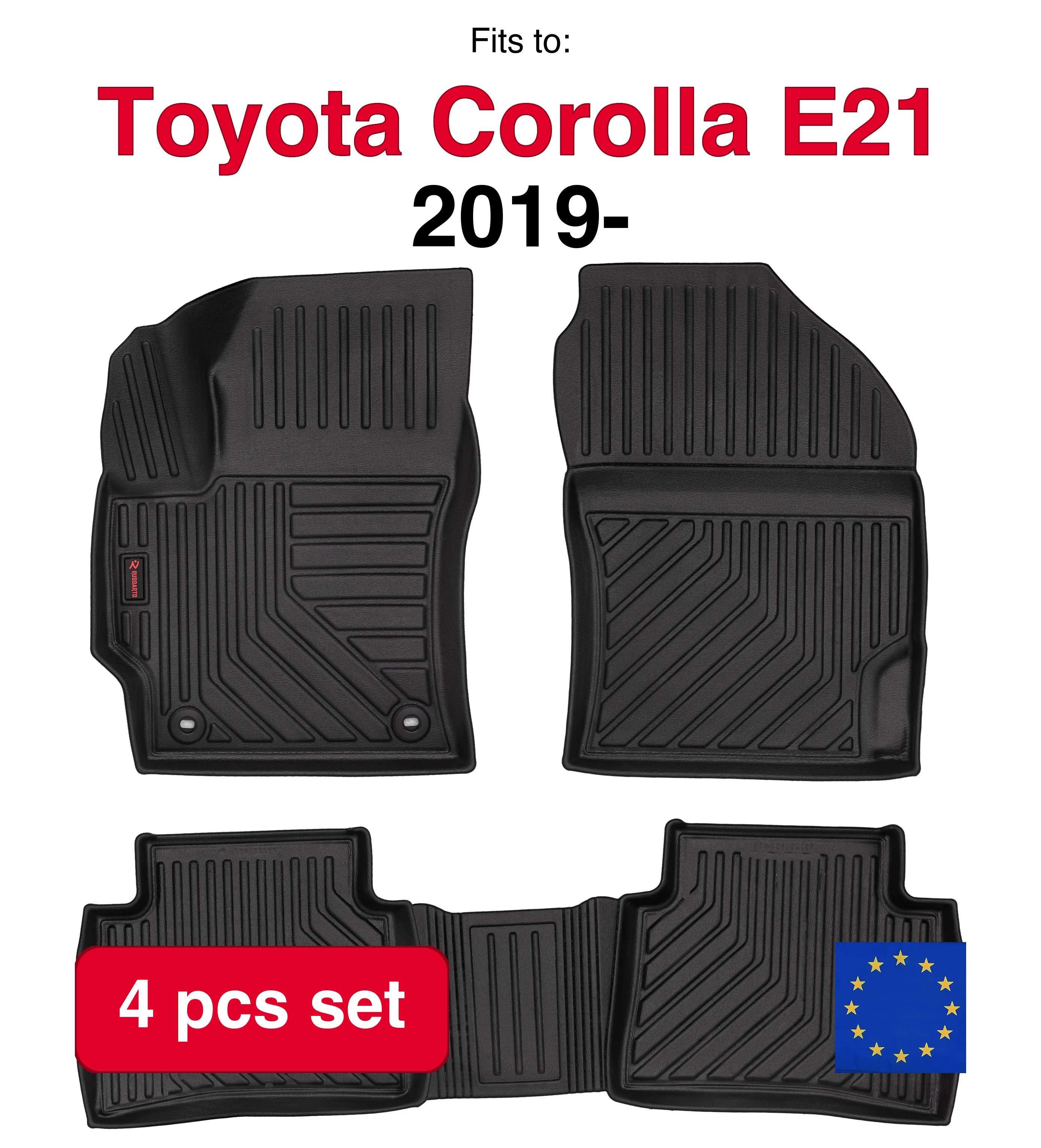 Image of 3D-Gummi-Autoteppiche für Toyota Corolla E21 Schrägheck (2019-) – Schwarz passend (4 Stück)