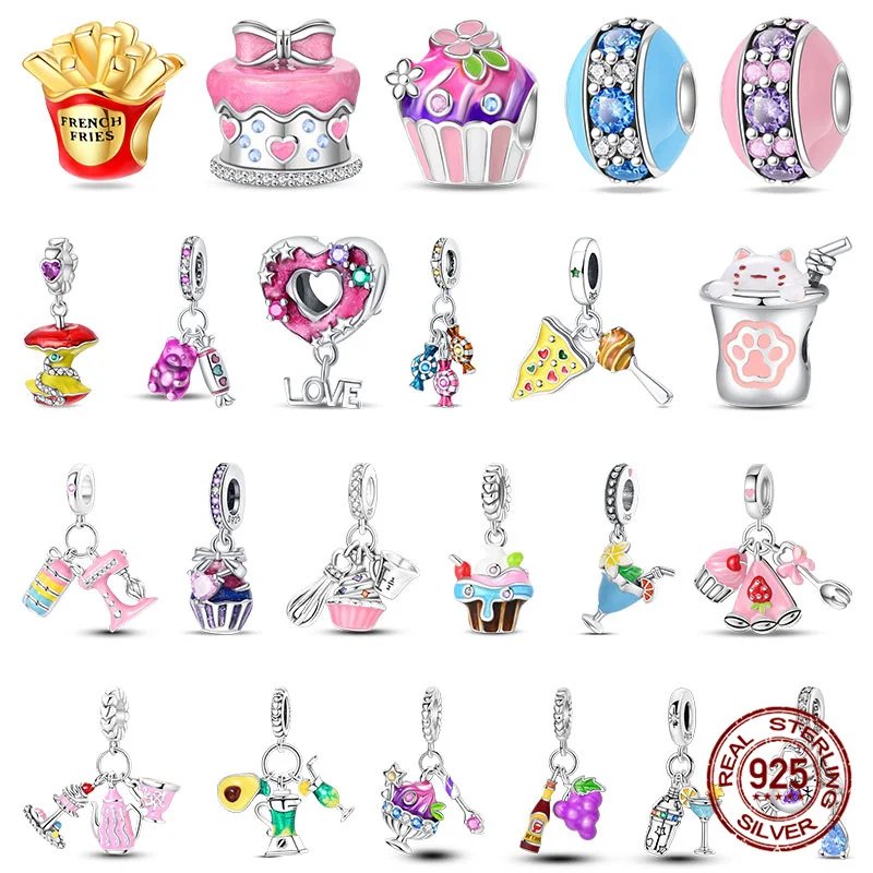 Ajuste Original 925 pulsera lindo pastel con cuentas té de la tarde-abalorios de Donut en forma de corazón DIY joyería hacer regalo de mujer plata esterlina