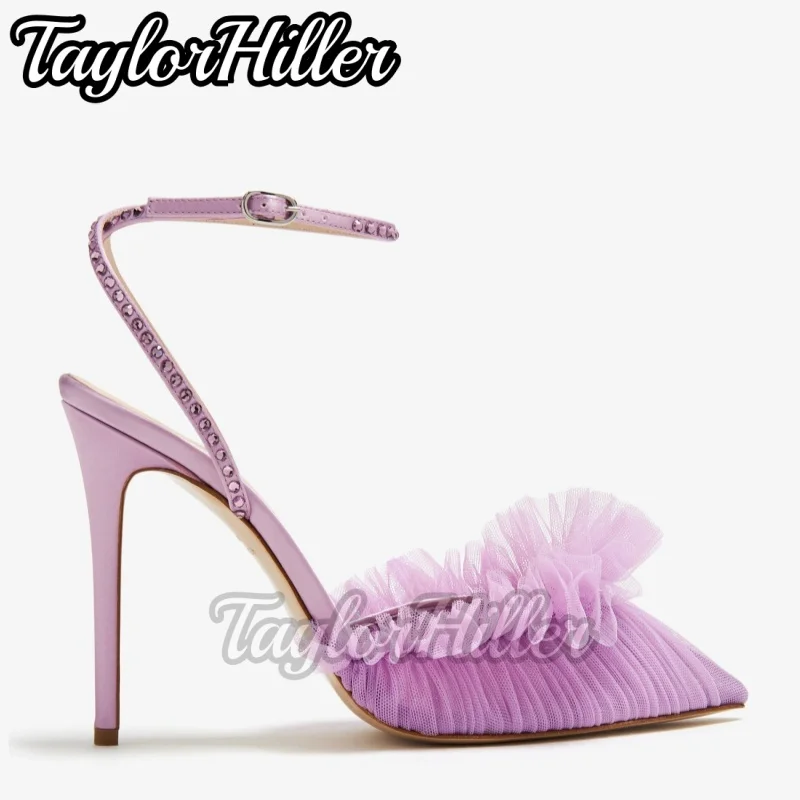 أحذية خفيفة الخزامى شبكة الكعب الصنادل النساء مدبب تو عالية الكعب النساء الفاخرة حذاء من الكريستال صيف جديد أنيق 2026 الاتجاه الجديد