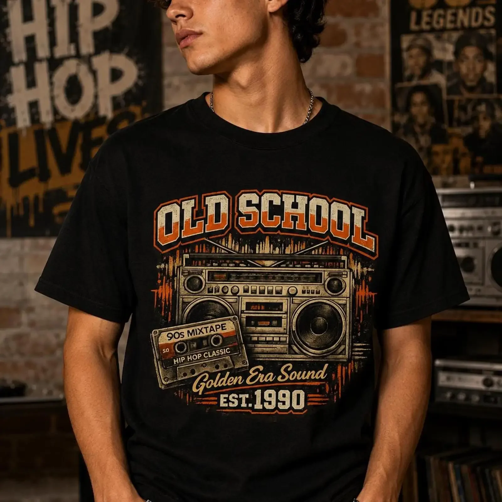 Retro Boombox PNG 90s Mixtape T Shirt Design Old School Hip Hop Digital Download vintage Washed Stylish Comfortable Slightly
