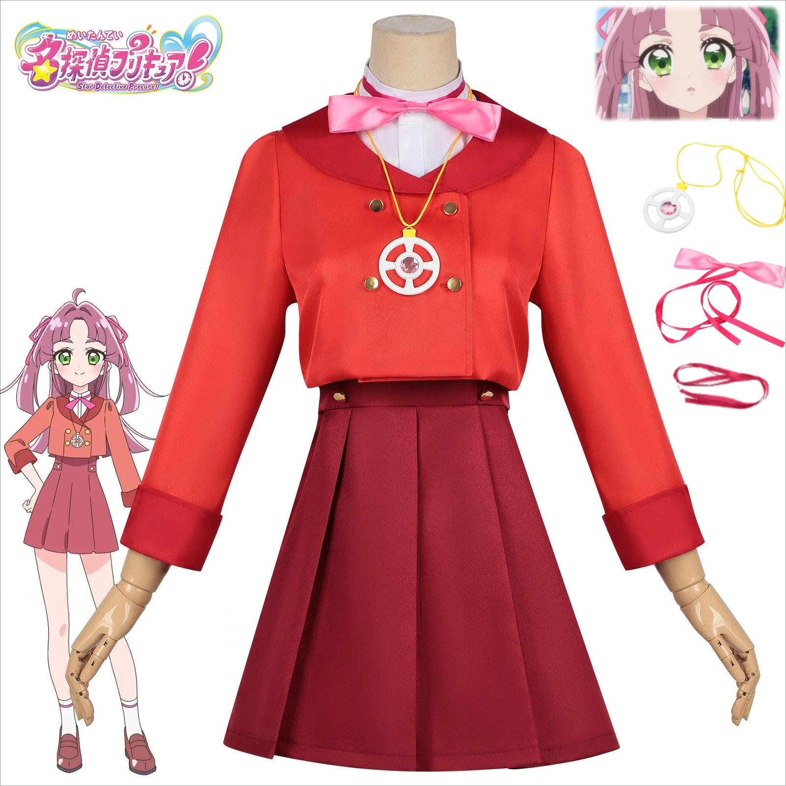 

Star Detective Precure Cosplay Costume Kobayashi Mikuru Cure Mystique Daily JK School Uniform Hair Band Necklace Anime Outfits