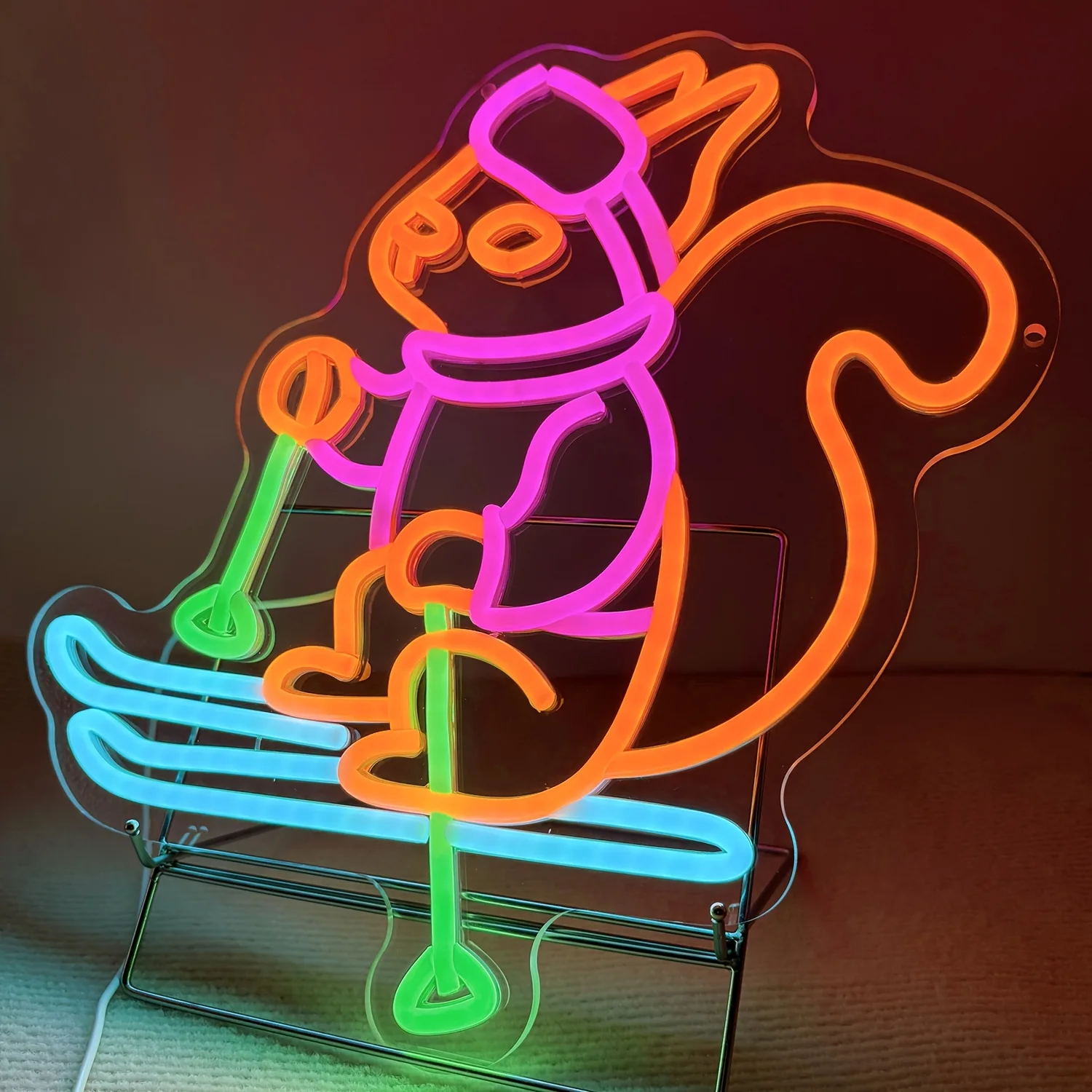 Letrero de neón de esquí de ardilla, luz de neón LED regulable por USB para deportes de invierno, para dormitorio, Club de esquí, tienda de mascotas, decoración, regalo para amantes del esquí