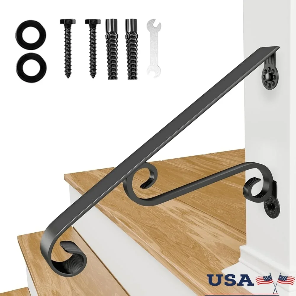 Wall Mounted Wrought Iron Handrail Outdoor Stair Railing 1-2 Steps Safe Reliable Design Easy Installation Strong Support