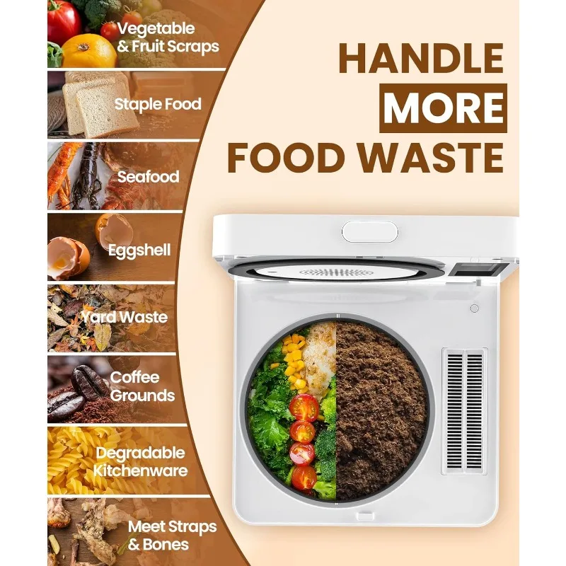 Electric Composter for Kitchen, 3L Compost Bin, Odorless/Auto-Cleaning/LED Display, Countertop Smart Compost Bin