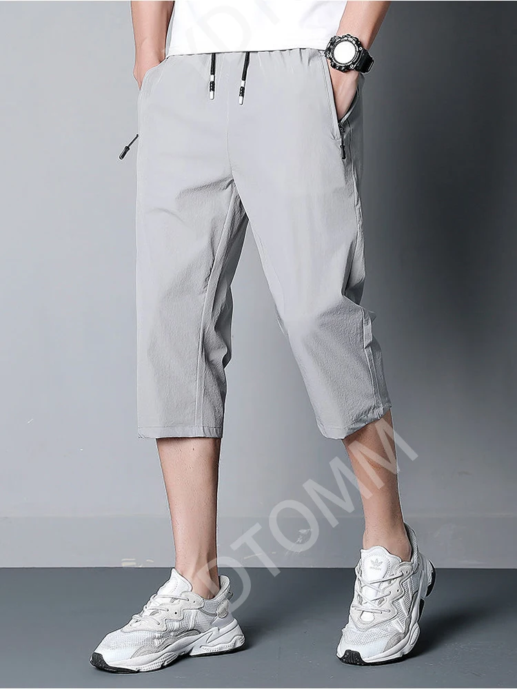 Thin 3/4 Trousers Men's Summer Ice Silk Quick-drying Running Sports Shorts Loose Large Size Section Casual Trousers Breeches