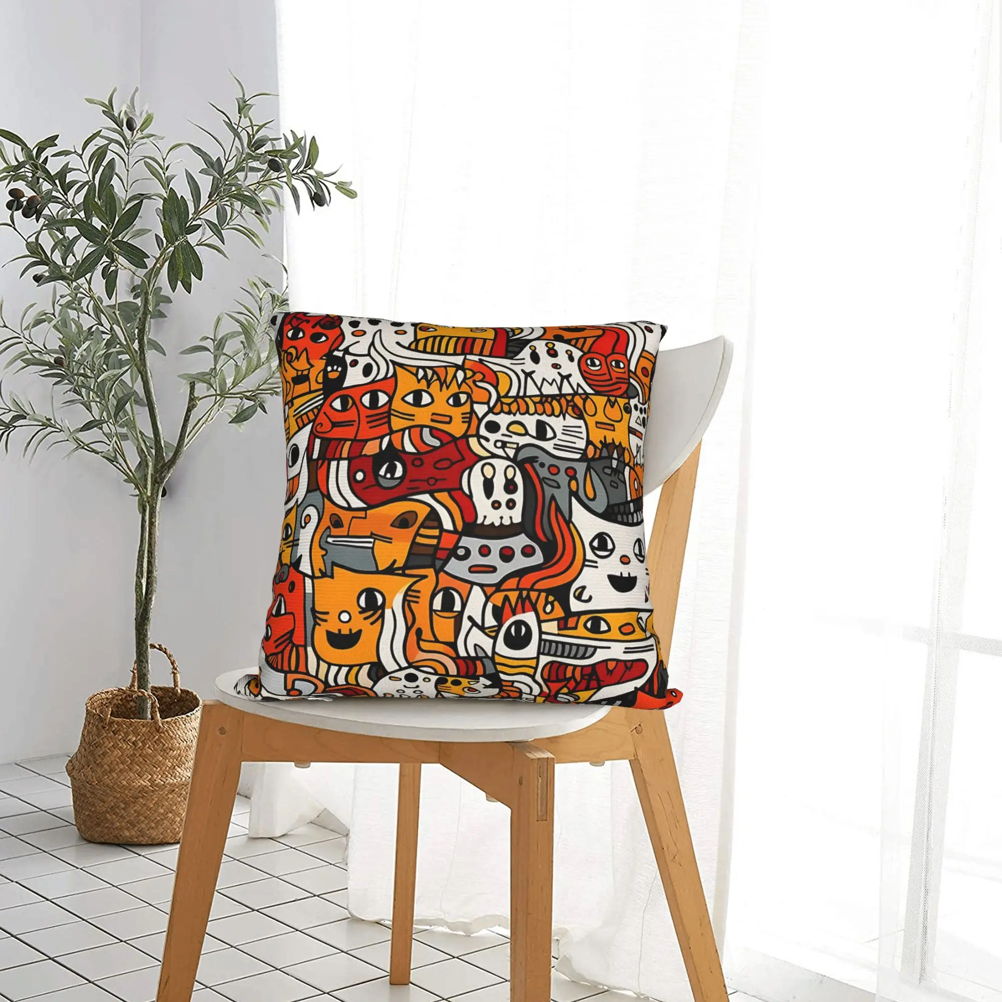 Doodle Cats  Square Pillow Case Polyester Decorative Pillow Cats Pattern Customized Cushion Covers