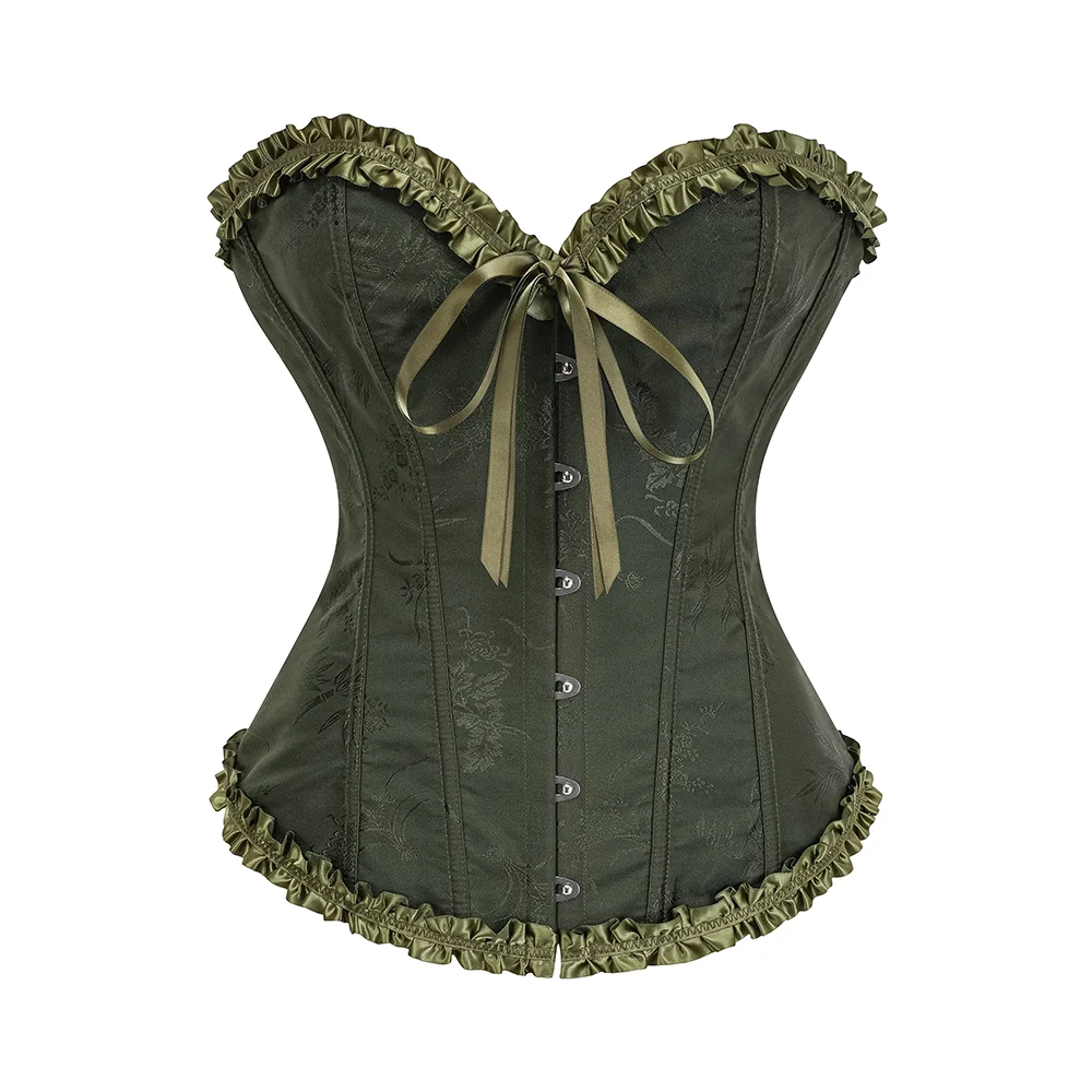 Sexy Women Corset Top Bustiers Overbust Floral Vintage Gothic Corselet Green Pink Yellow