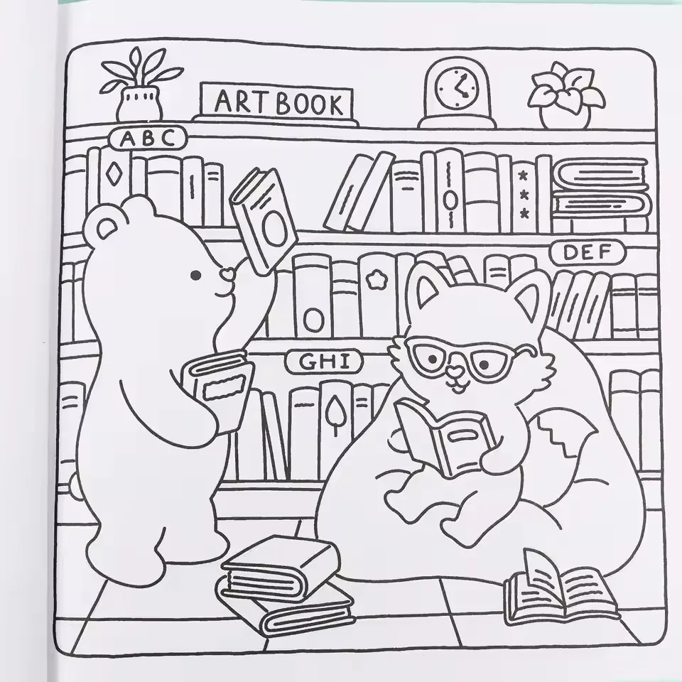 Fuzzy Hygge Adult Coloring Book - Super Cute Adorable Animal Cartoon Drawings Perfect Art Gift for Teens & Adults