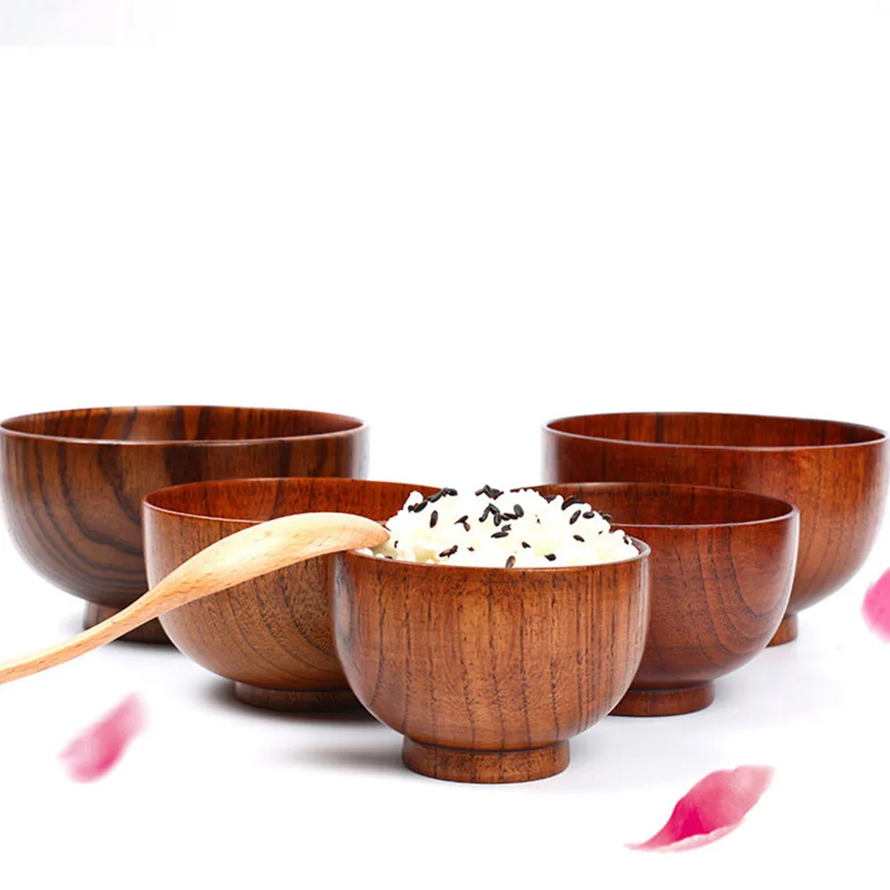 1Pcs Natural Log Wood Salad Bowl Mellow Finish Fine Craftsmanship Non-Slip Portable Food Serving Bowl for Fruits Rice Soup