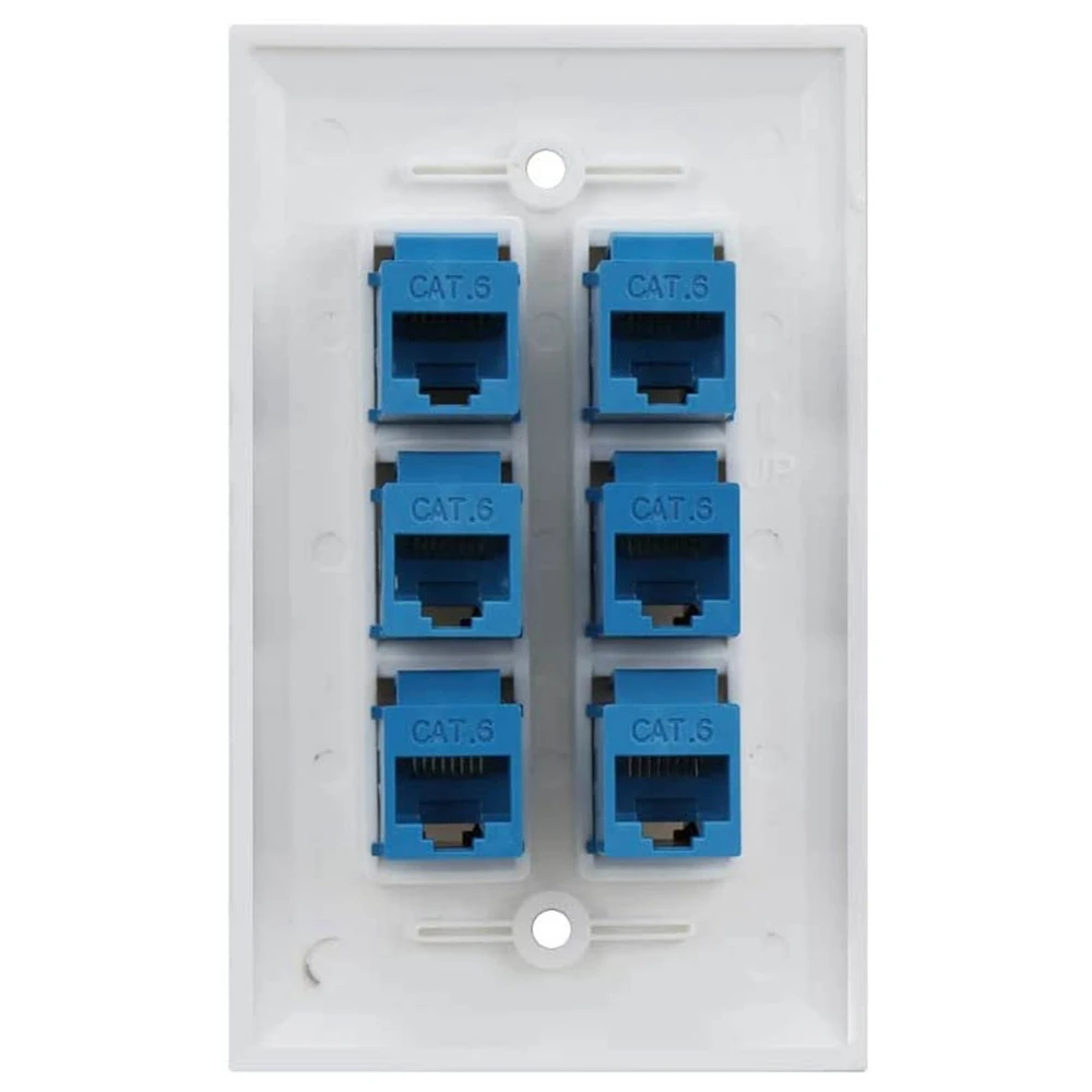 6 Ethernet Wall Plate 6 Port,Ethernet Wall Plate Female-Female Removable Compatible with Cat7/6/6E/5/5E