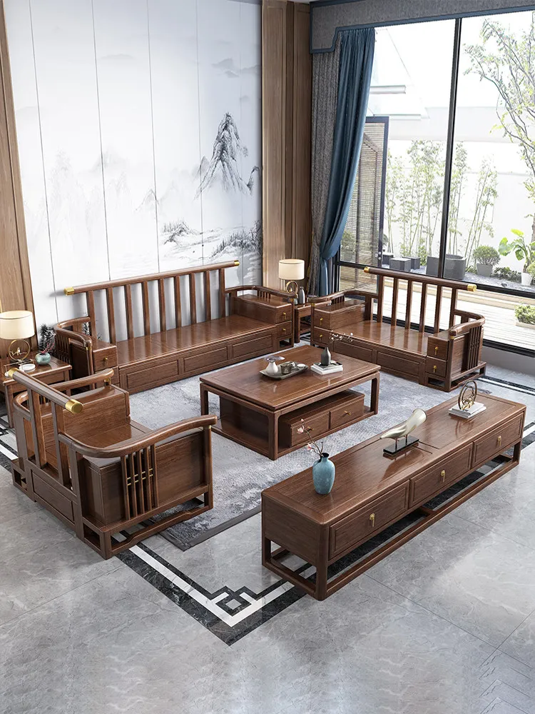 

DSA new Chinese walnut sofa villa living room Chinese modern princess combination simple wooden furniture