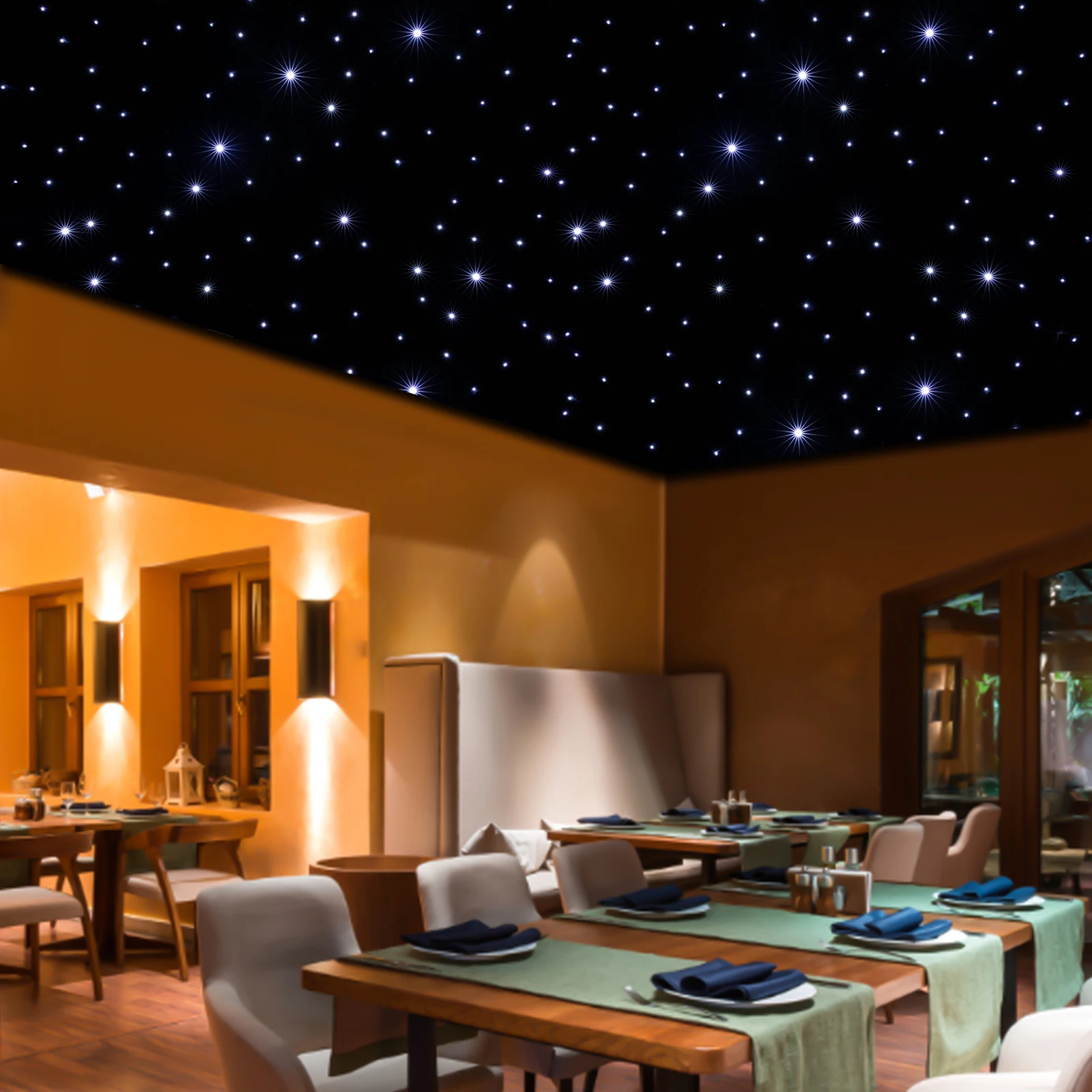 [LED Stage Backdrop] 10x20ft LED Star Curtain Backdrop - Double-Layer Velvet, DMX Control - Wedding/Stage Decor