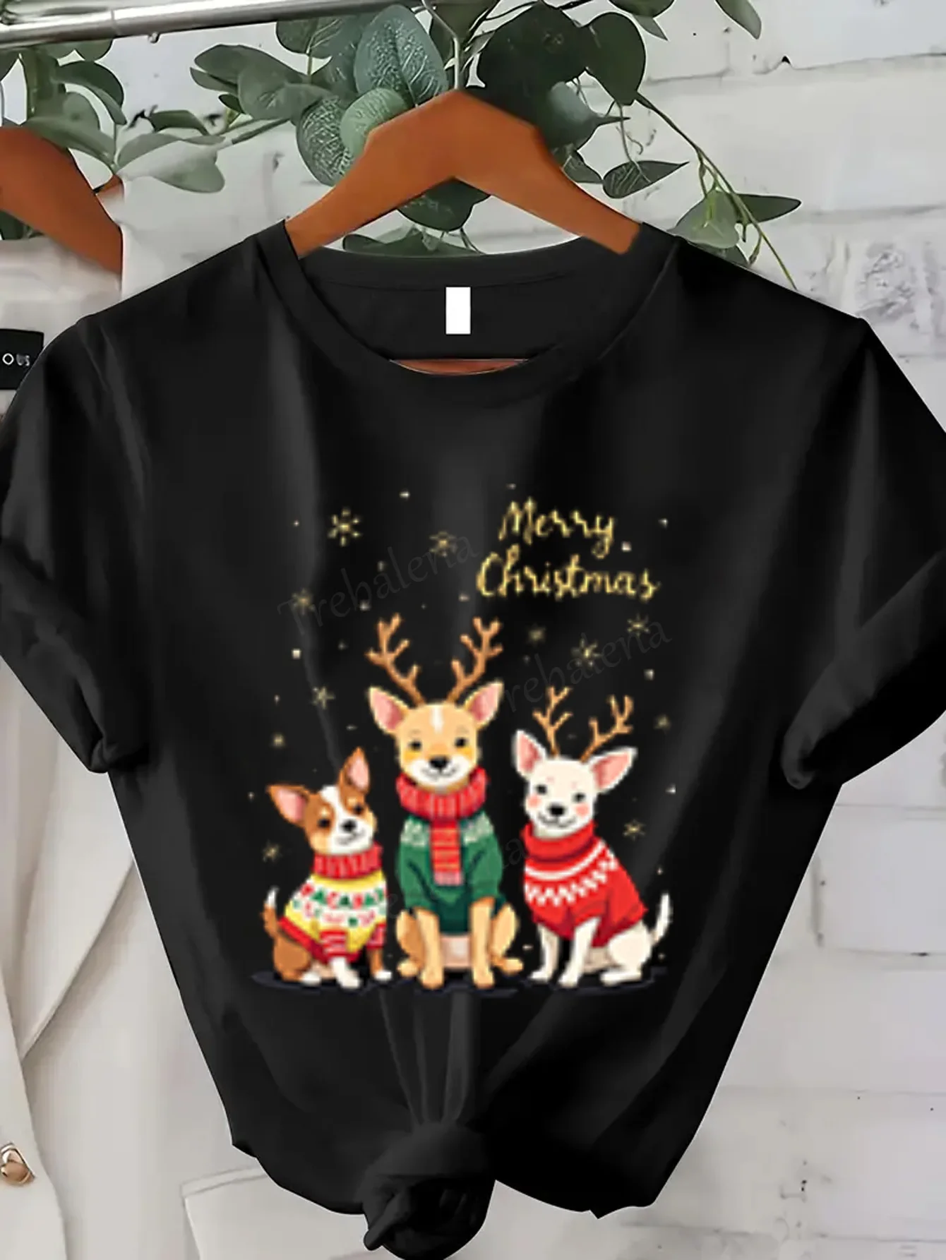 T-shirt da donna T-shirt da donna con stampa di renne di cane di buon Natale